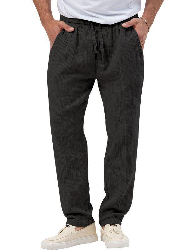 Men's casual linen pants with elastic waistband and practical side pockets Lisslune
