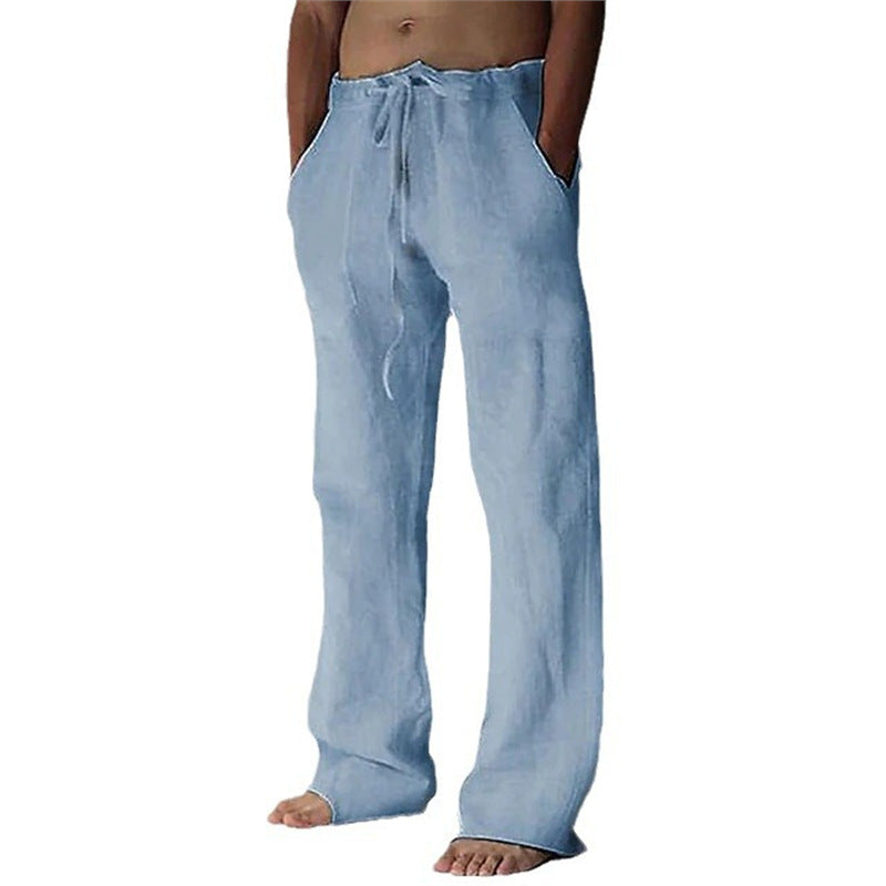 Men's casual linen pants with adjustable waistband and side pockets Lisslune