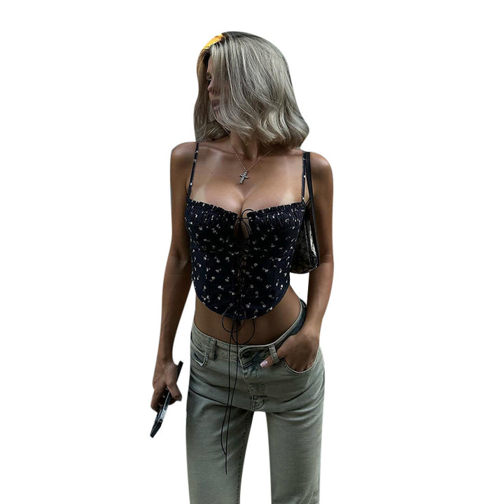 Women's crop top with gathering and lace details Lune London