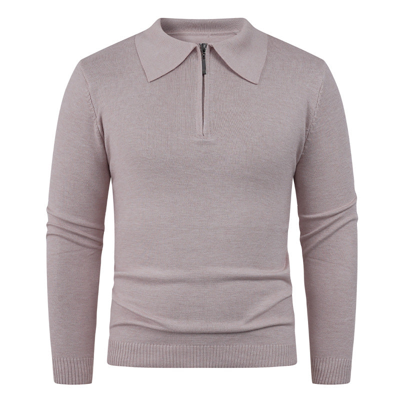 Men's knit sweater with half-open collar and fine ribbed texture Lisslune