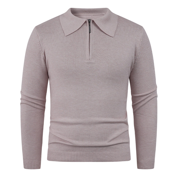 Men's knit sweater with half-open collar and fine ribbed texture Lisslune