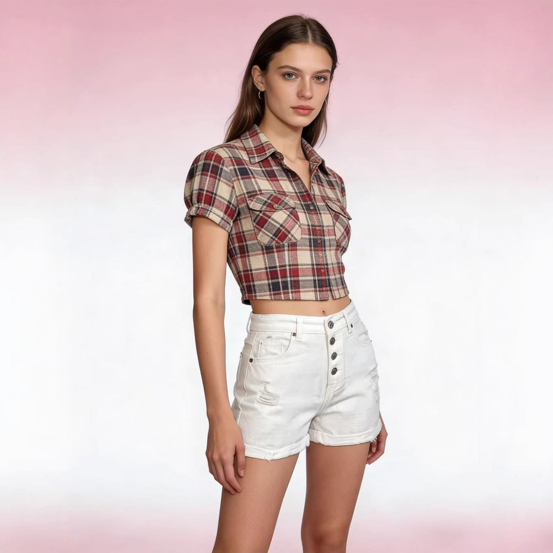 Ladies cropped denim jacket with two pockets Lisslune