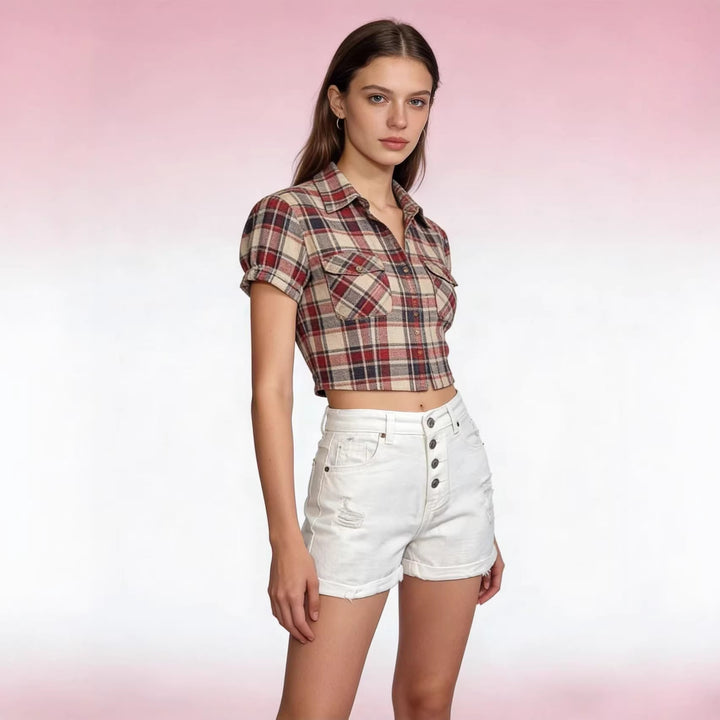Ladies cropped denim jacket with two pockets Lisslune