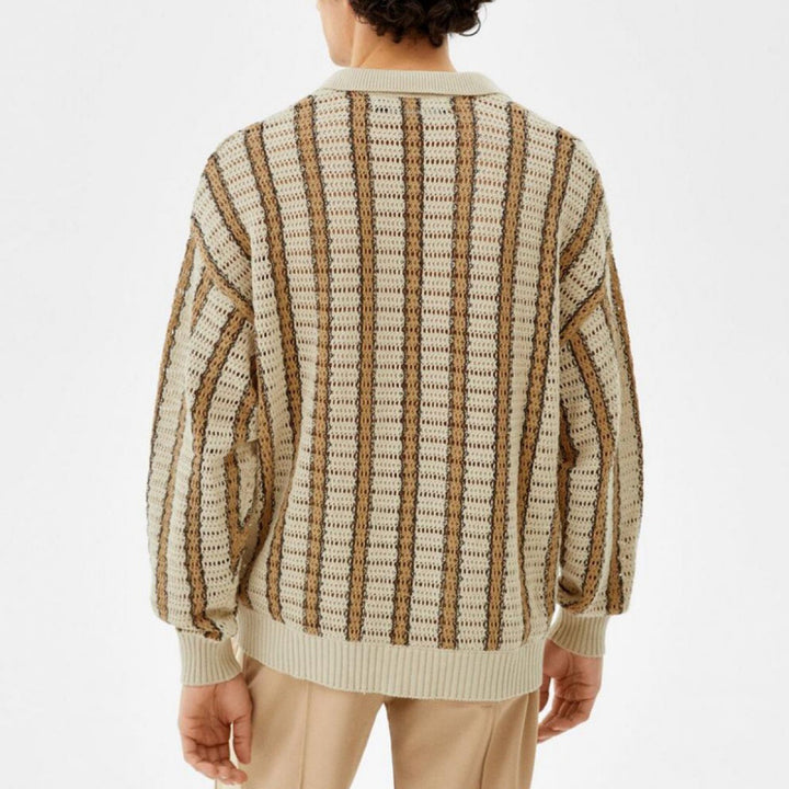 Men's cardigan with elegant lace pattern look and practical buttons Lisslune