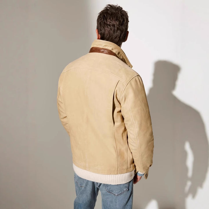 Men's leather jacket in classic style with warming lining Lisslune