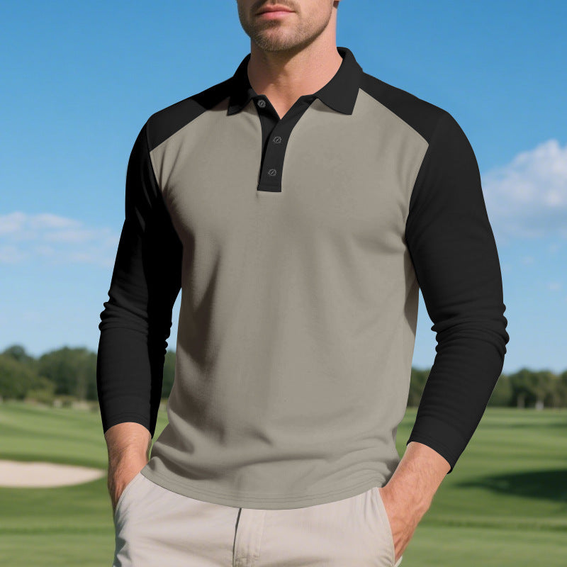 Men's Long Sleeve Polo Shirt with Modern Color Contrast and Breathable Materials Lisslune