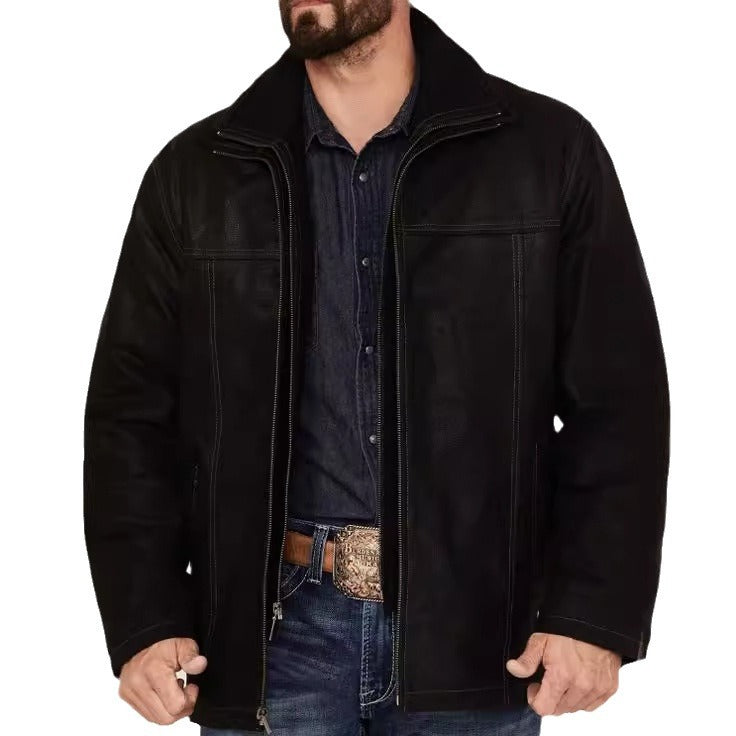 Men's Lambskin Jacket with Wide Collar and Practical Pockets Lisslune