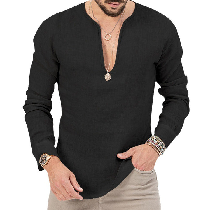 Men's linen shirt with deep V-neck and stylish cut Lisslune
