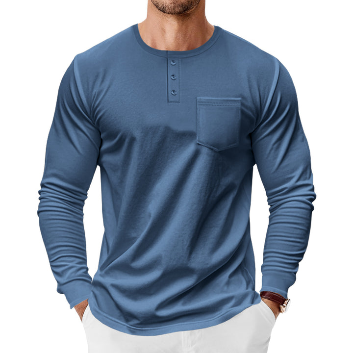 Men's long-sleeve shirt with fashionable Henley neckline and practical breast pocket Lisslune