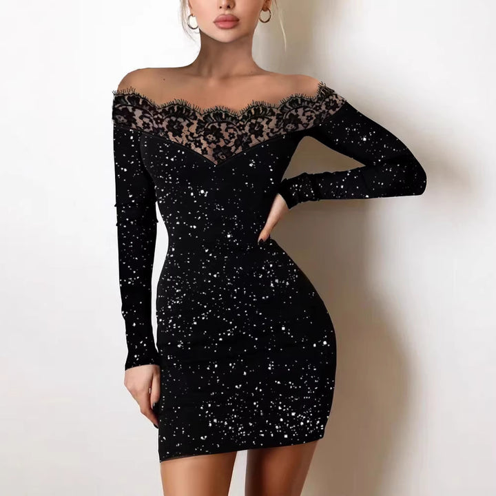 Ladies Off-shoulder Dress with Lace Trim Lisslune