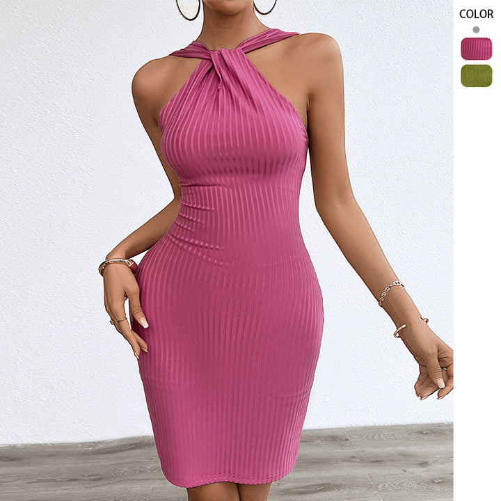 Women figure-hugging dress in ribbed look with stylish halterneck Lisslune