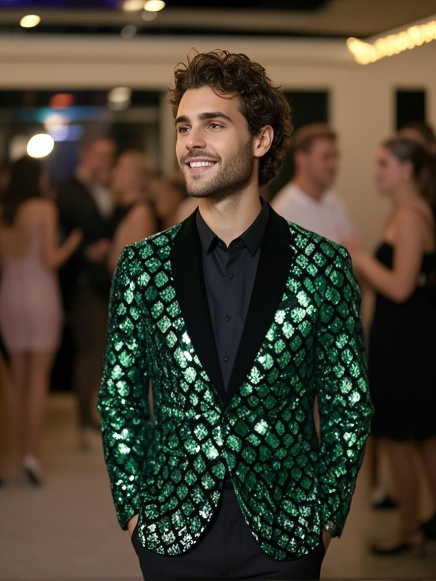 Men's Glamorous Sequin Blazer with Elegant Cut Lisslune