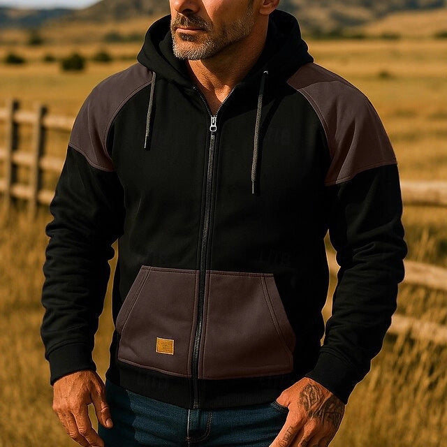Men's Athletic Hooded Jacket with Color Block Design Lisslune