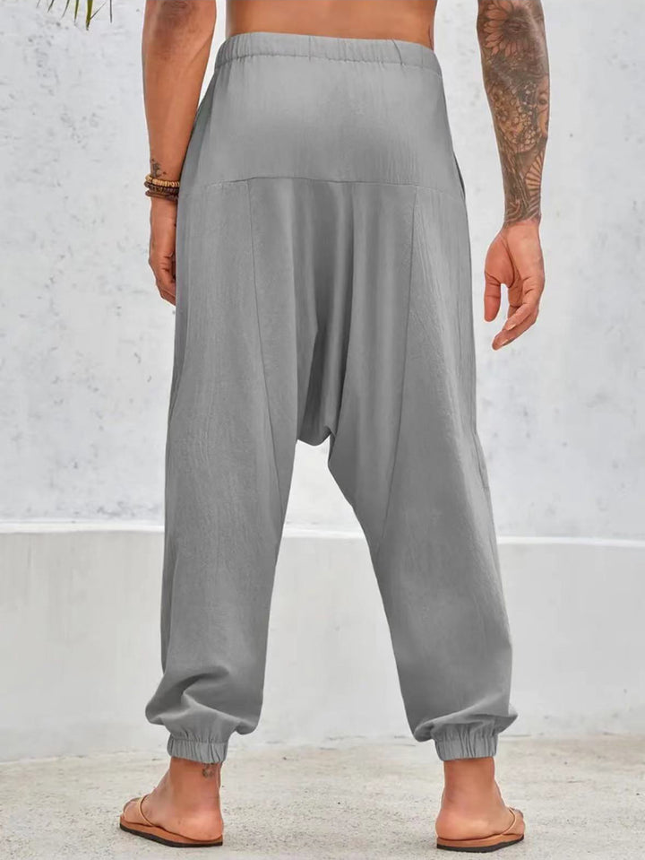 Men's Casual Harem Pants with Elastic Waist and Deep Pockets Lisslune
