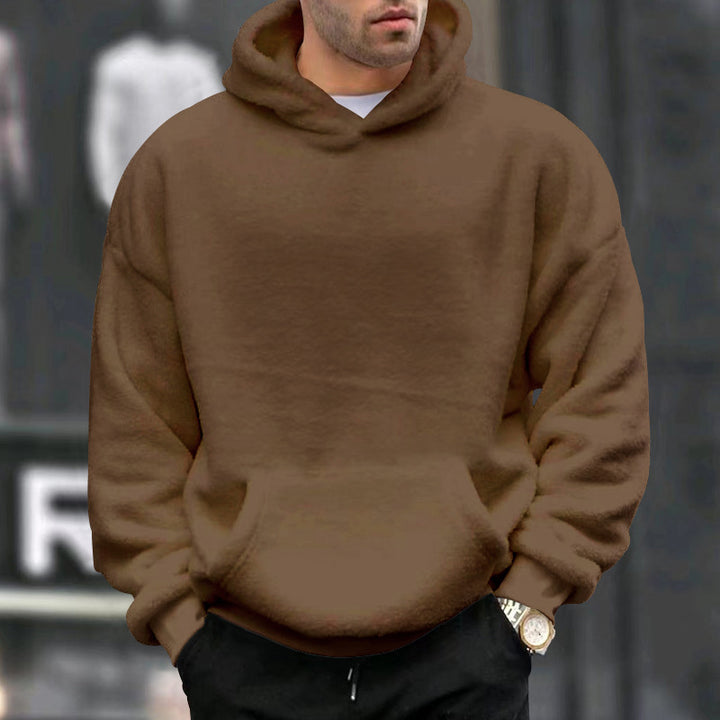 Men's oversized fleece pullover with practical pockets and hood Lisslune
