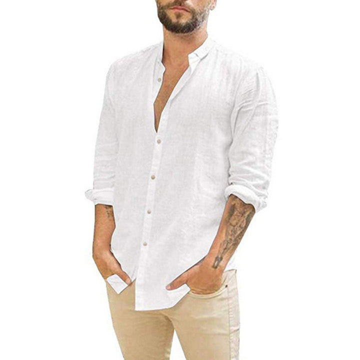 Men's Long Sleeve Shirt with Modern Stand-Up Collar and Textured Design Lisslune
