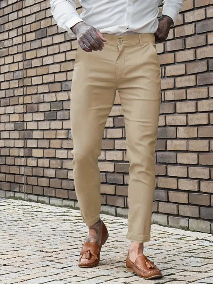 Men's Slim Fit Chino Pants with Elastic Comfort Waistband and Practical Pockets Lisslune