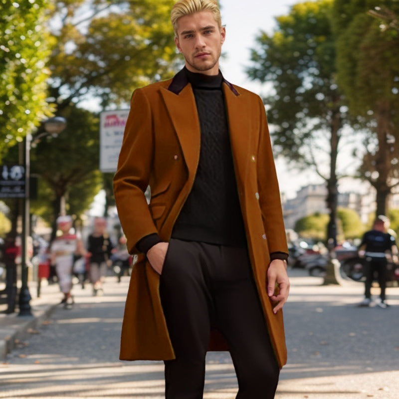 Men's modern urban coat with double-breasted button closure and velvet collar Lisslune