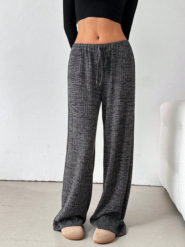 Women’s Casual Wide-Cut Striped Trousers with Elastic Waist Lisslune