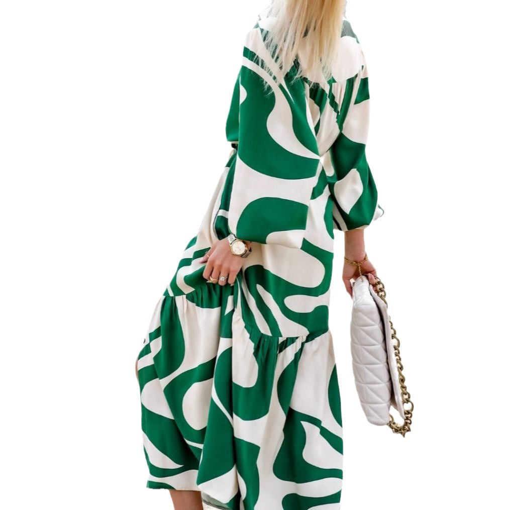 Women's Long Sleeve Shirt Dress with Fashionable Pattern and Waist Belt Lisslune