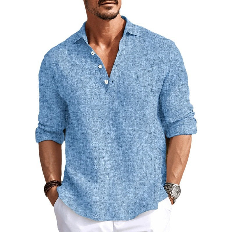 Men's Casual Long Sleeve Shirt with Textured Fabric Lisslune