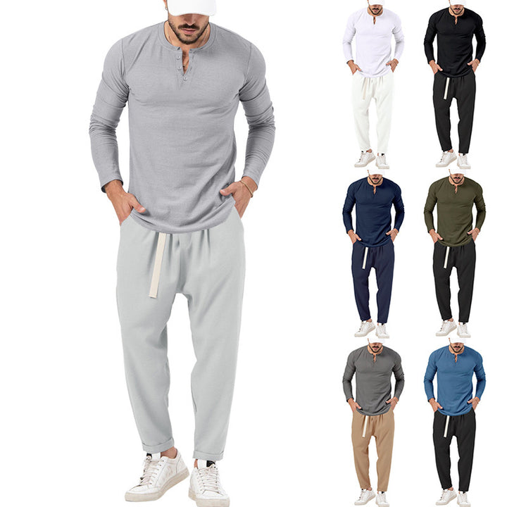Men's Comfortable Jogging Pants with Fashionable Details and Casual Long Sleeve Shirt Lisslune
