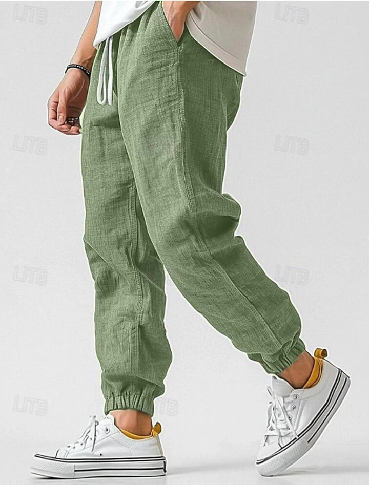 Men's Comfortable Linen Pants with Elastic Waistband and Side Pockets Lisslune