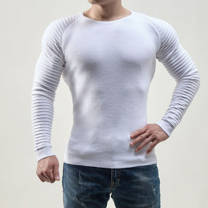 Men's Long Sleeve T-Shirt with Modern Ribbed Structures and Body-Hugging Fit Lisslune