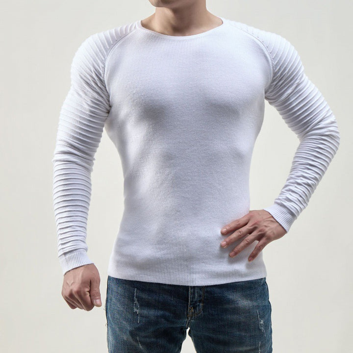 Men's Long Sleeve T-Shirt with Modern Ribbed Structures and Body-Hugging Fit Lisslune