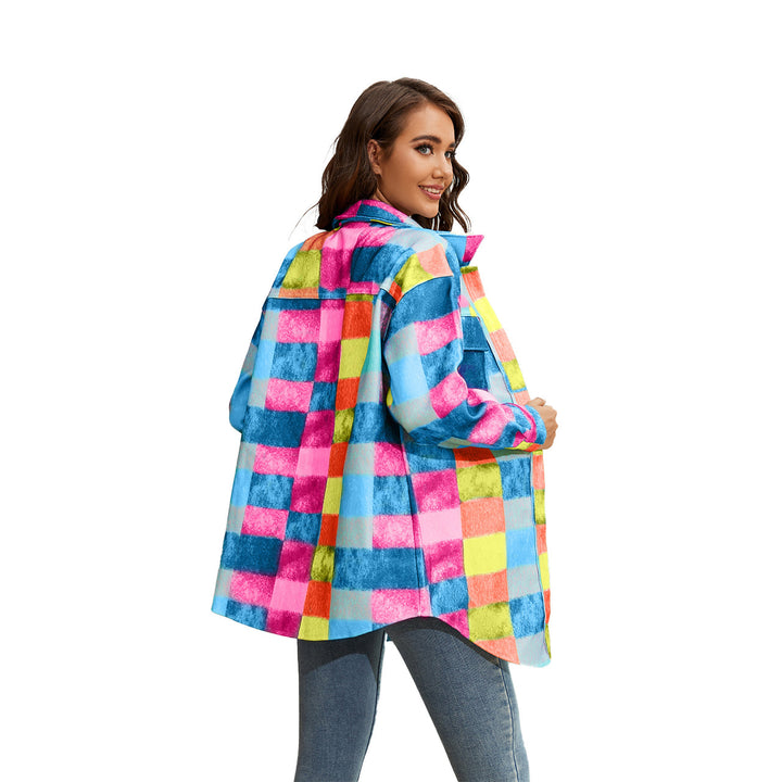 Ladies Checked Flannel Jacket with Practical Pockets and Oversized Cut