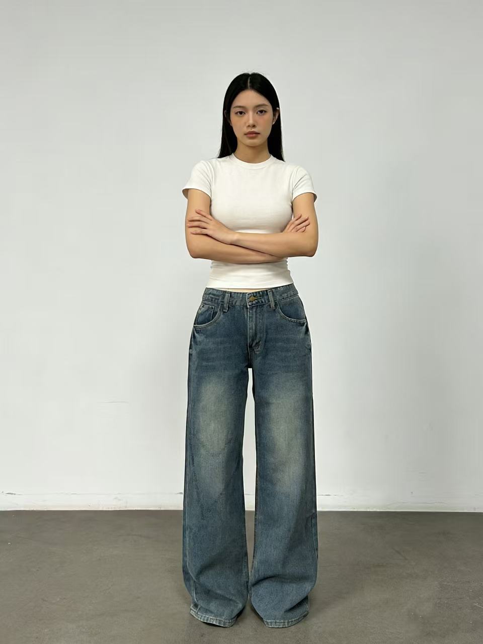 Damen weite High-Waist Jeans mit lässigem Schnitt und individuellen Waschungen Lisslune