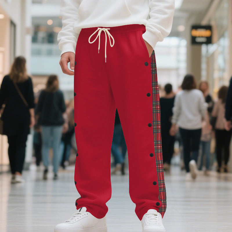Men's leisure pants with full button press closure and checkered side inserts Lisslune