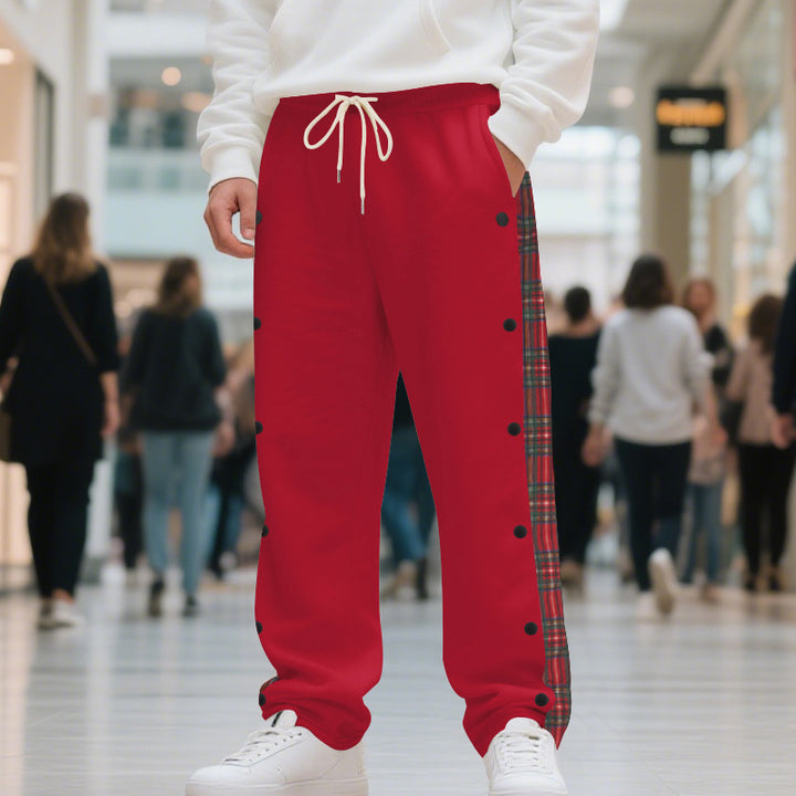 Men's leisure pants with full button press closure and checkered side inserts Lisslune