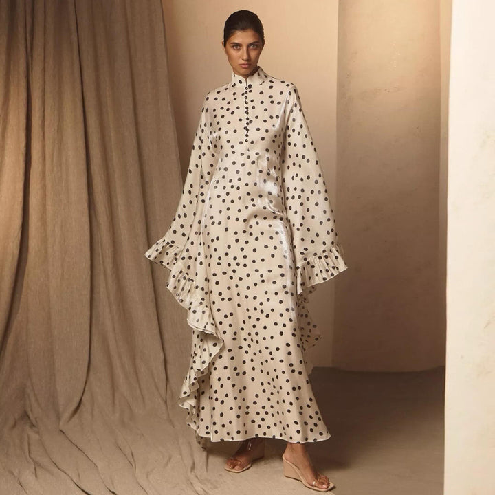 Women's maxi dress with eye-catching dots and trendy ruffle design Lisslune