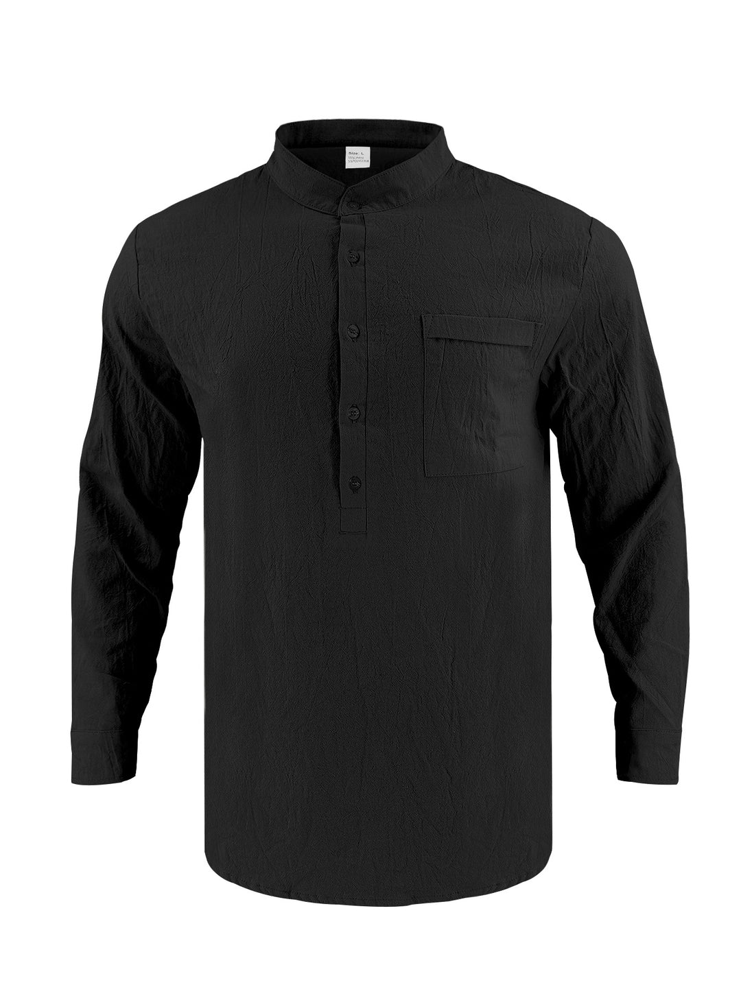 Men's Casual Long Sleeve Shirt with Stand-Up Collar and Practical Chest Pocket Lisslune