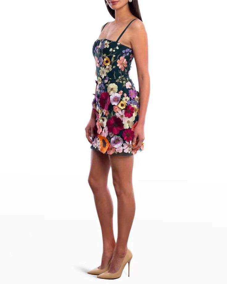 Women's lace elegant cocktail dress with floral 3D applications