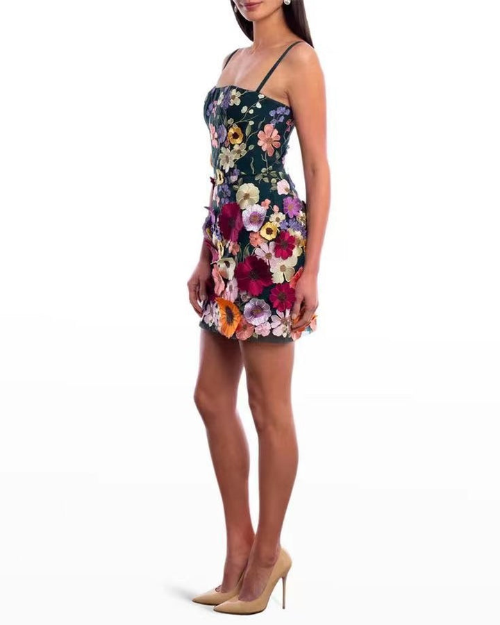 Women's lace elegant cocktail dress with floral 3D applications