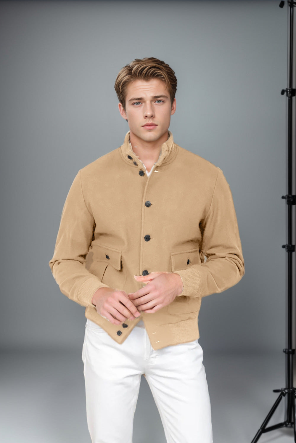 Men's casual transitional jacket with practical pockets and high collar Lisslune