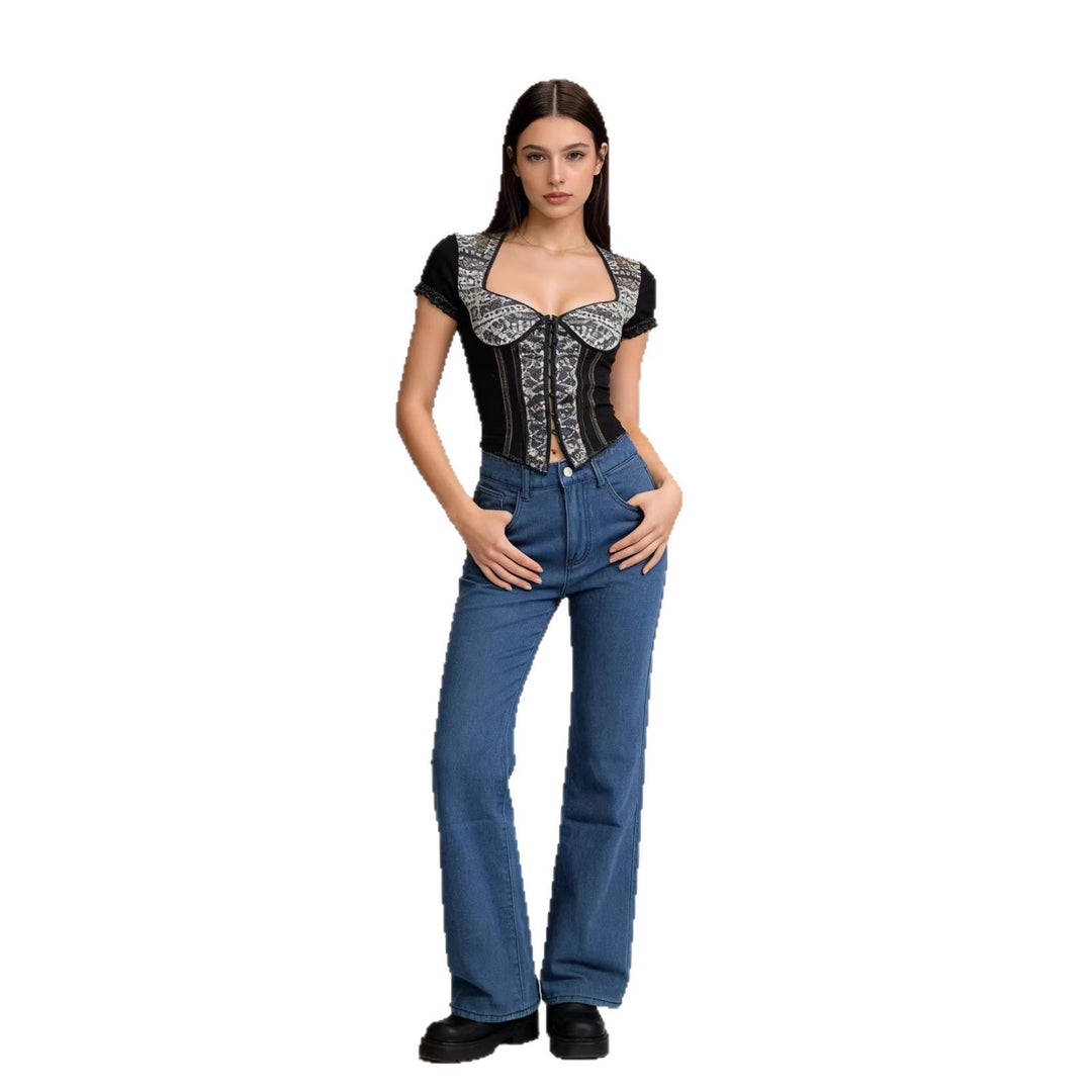 Damen Weite Jeans mit kunstvollem Schmetterlingsdesign Lisslune