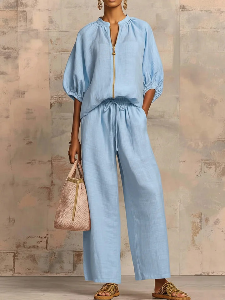 Ladies Airy Two-Piece with Modern Collar and Zipper Lisslune