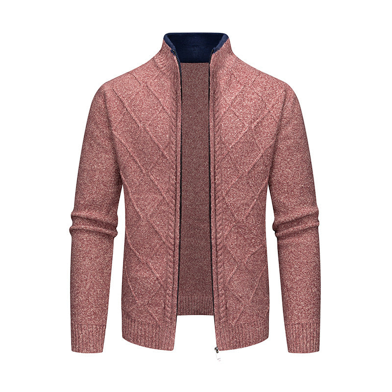 Men's Cardigan with Modern Cable Pattern and Zipper Lisslune