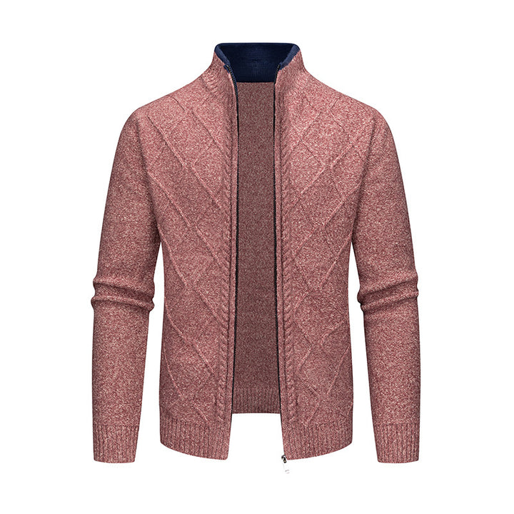 Men's Cardigan with Modern Cable Pattern and Zipper Lisslune