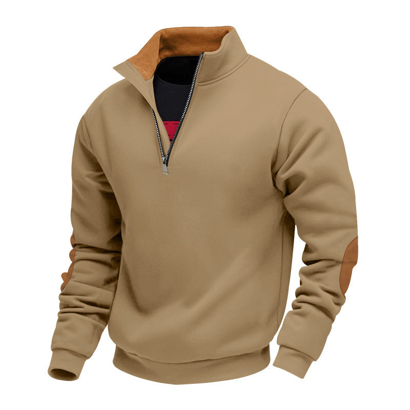 Men's sporty half-zip pullover with synthetic leather details and elastic cuffs Lisslune