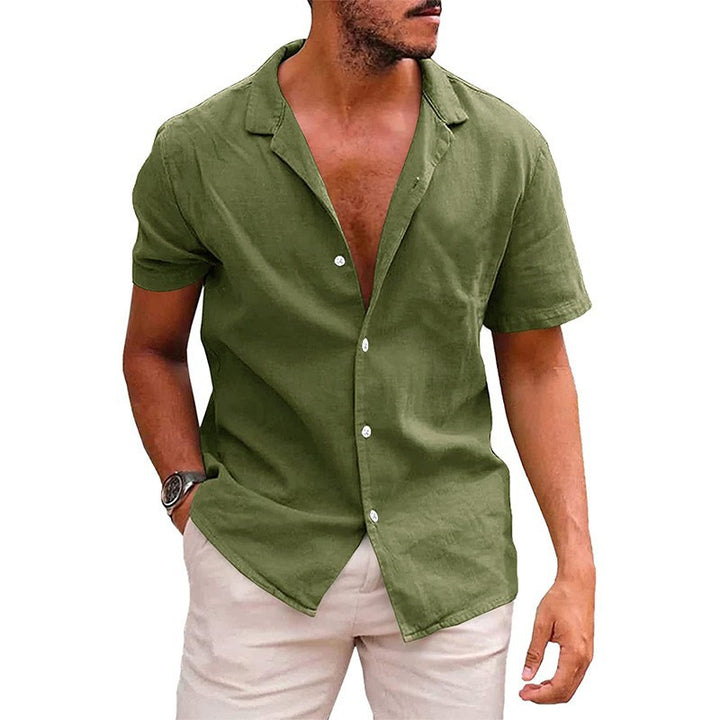 Men's short-sleeve shirt made of high-quality linen with stylish notch collar Lisslune