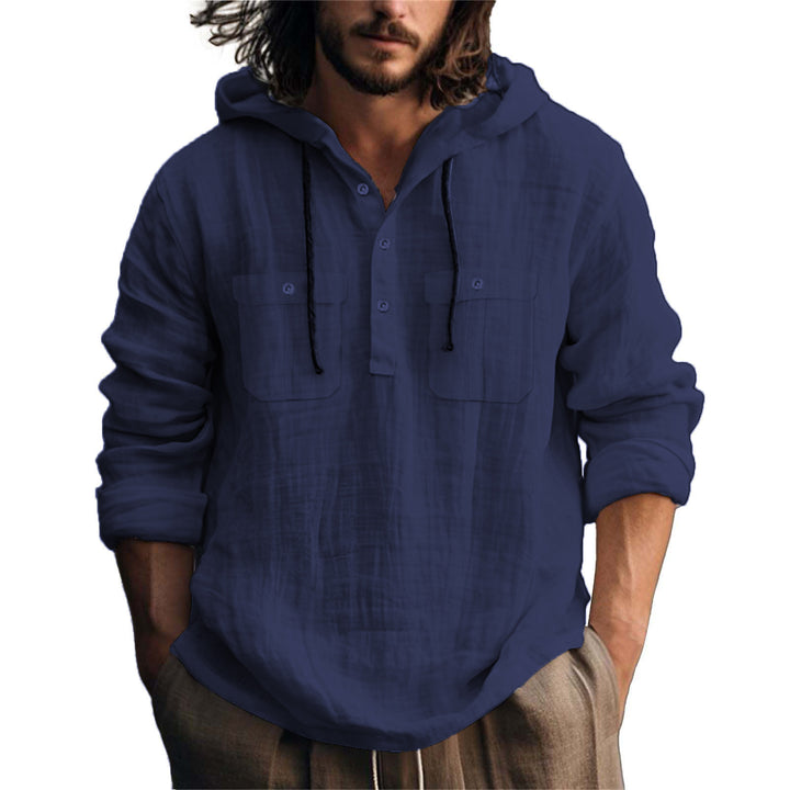 Men's hooded shirt with practical pockets and stylish button placket design Lisslune