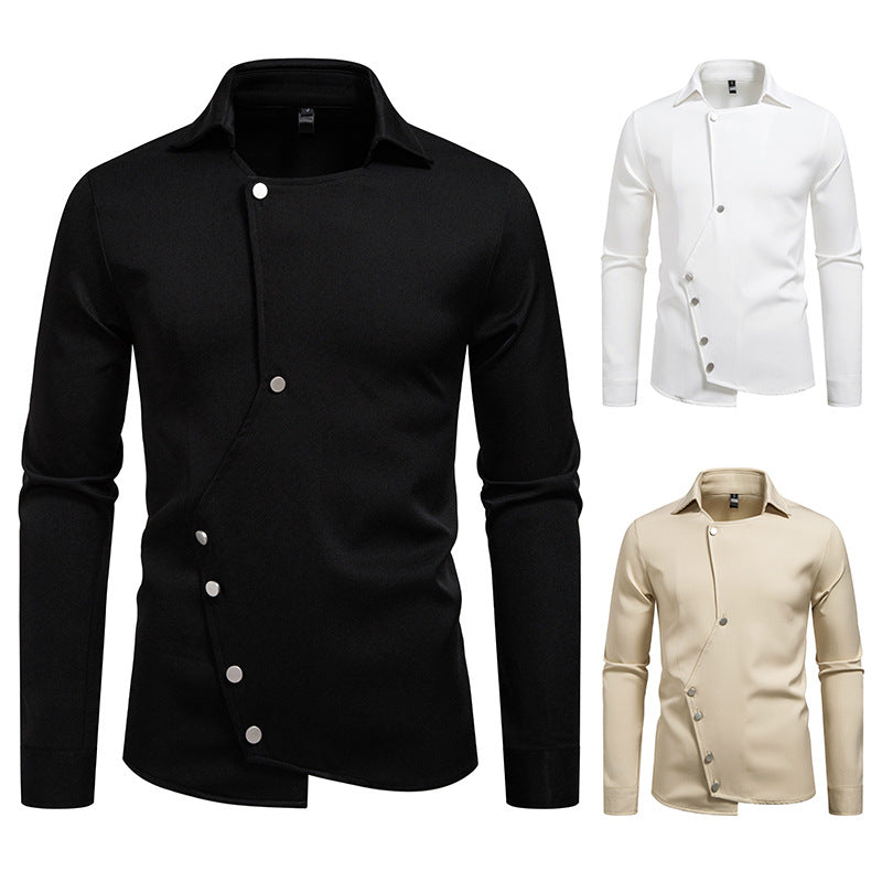 Men's fashionable, asymmetrical shirt with unique button details Lisslune