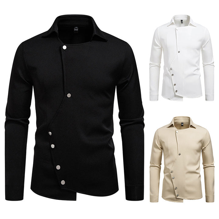 Men's fashionable, asymmetrical shirt with unique button details Lisslune