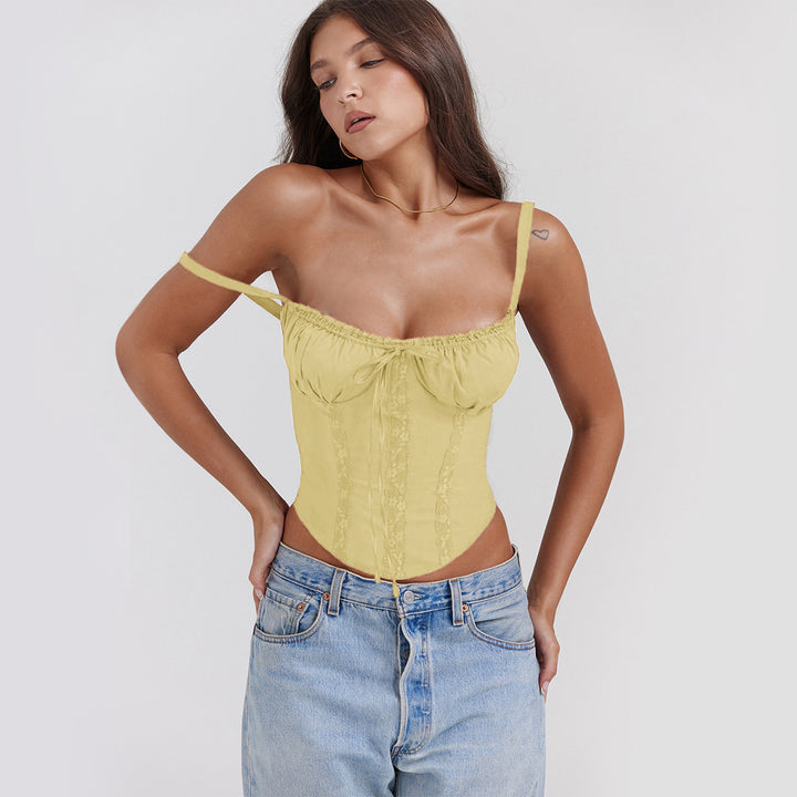 Ladies corset top with ruffle details and adjustable straps Lisslune