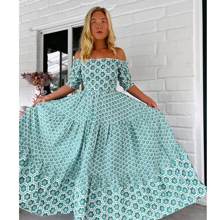 Women's maxi dress with charming ruffle details