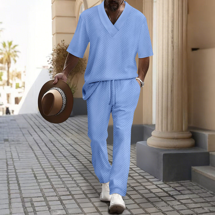 Men's leisure suit with luxurious V-neck and attractive pattern Lisslune